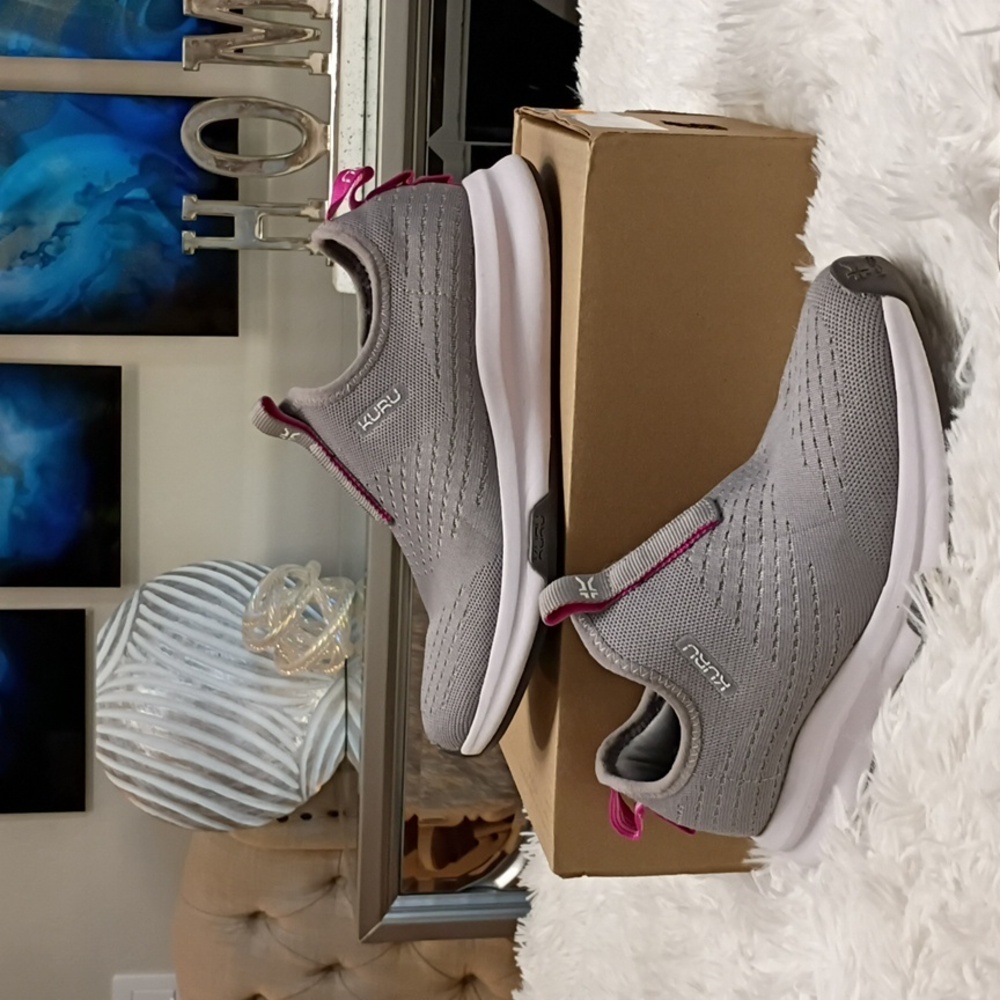 Kuru Atom Gray & Berry Plantar Fascitis Orthopedic Support Walking Slip On Shoe